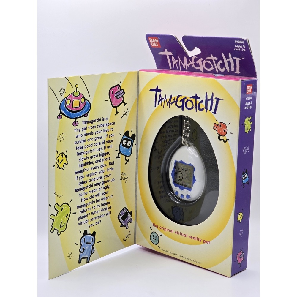 BANDAI Tamagotchi 1997 Original Virtual Reality Pet #1800 White/Blue Deadstock